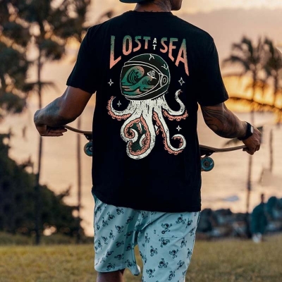 Octopus Lost In The Sea Graphic Print T-shirt