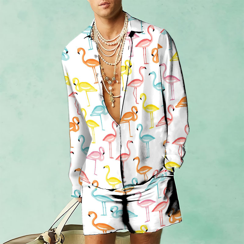 Flamingo Print Resort Shirt Set