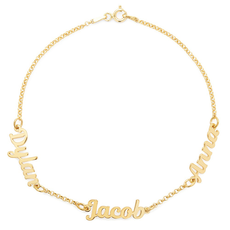 Gold Script Three Name Bracelet