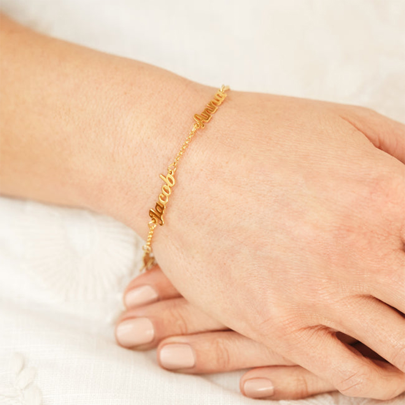 Gold Script Three Name Bracelet