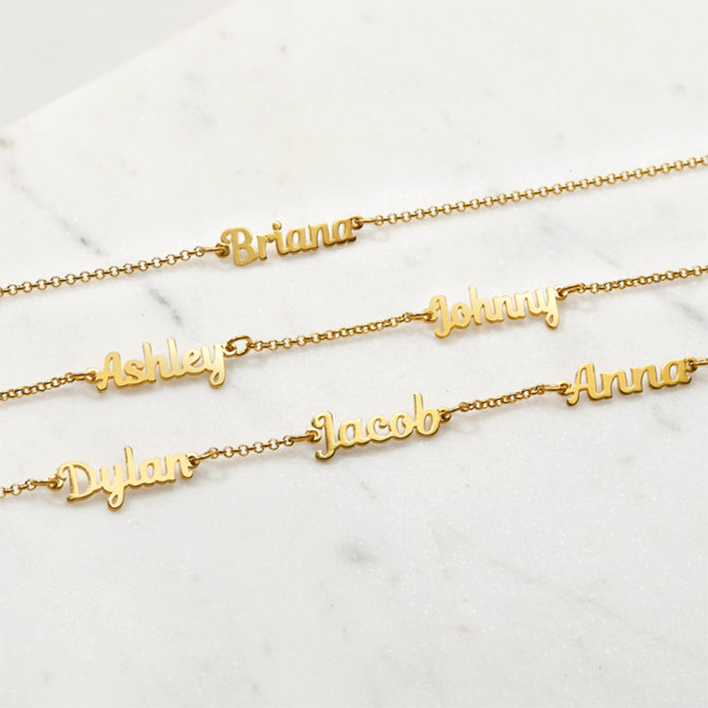 Gold Script Three Name Bracelet