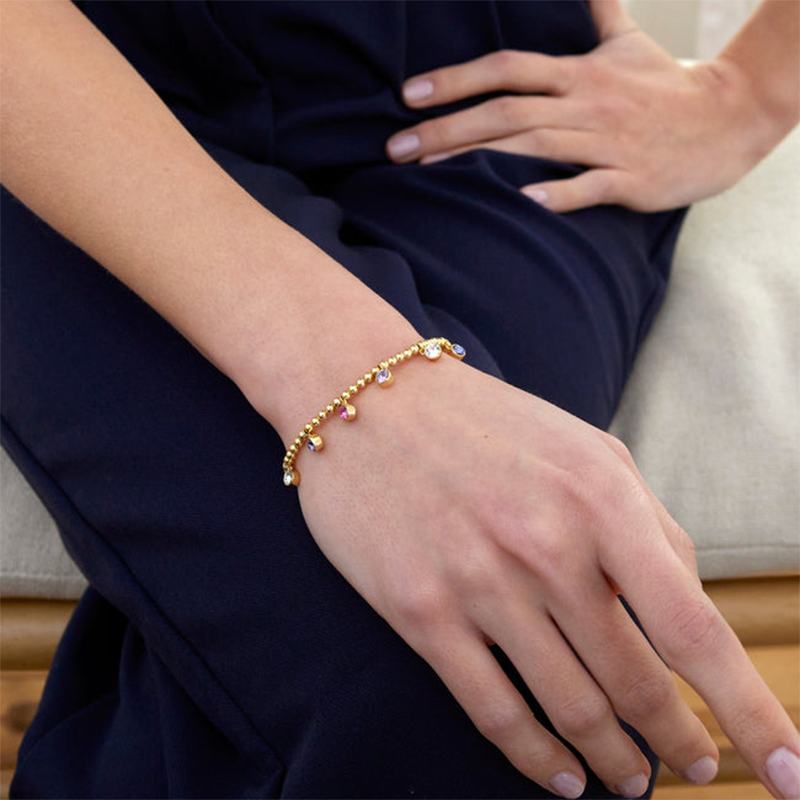 Gold Bezel Birthstone Charm Bead Bracelet