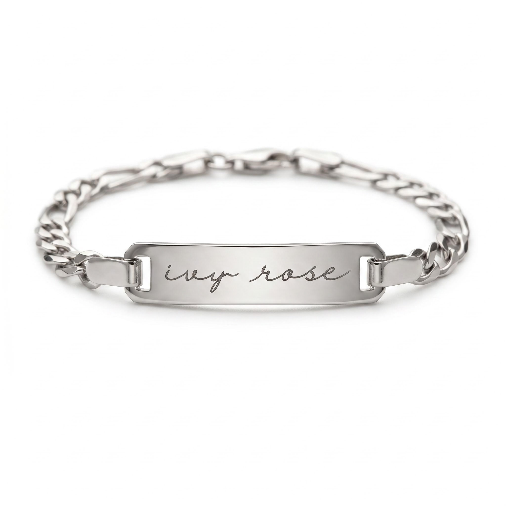 Engraved Bar Bracelet With Cuban Chain