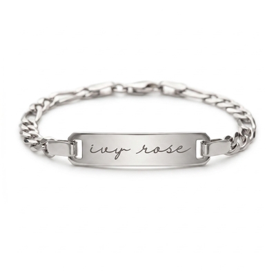 Engraved Bar Bracelet With Cuban Chain