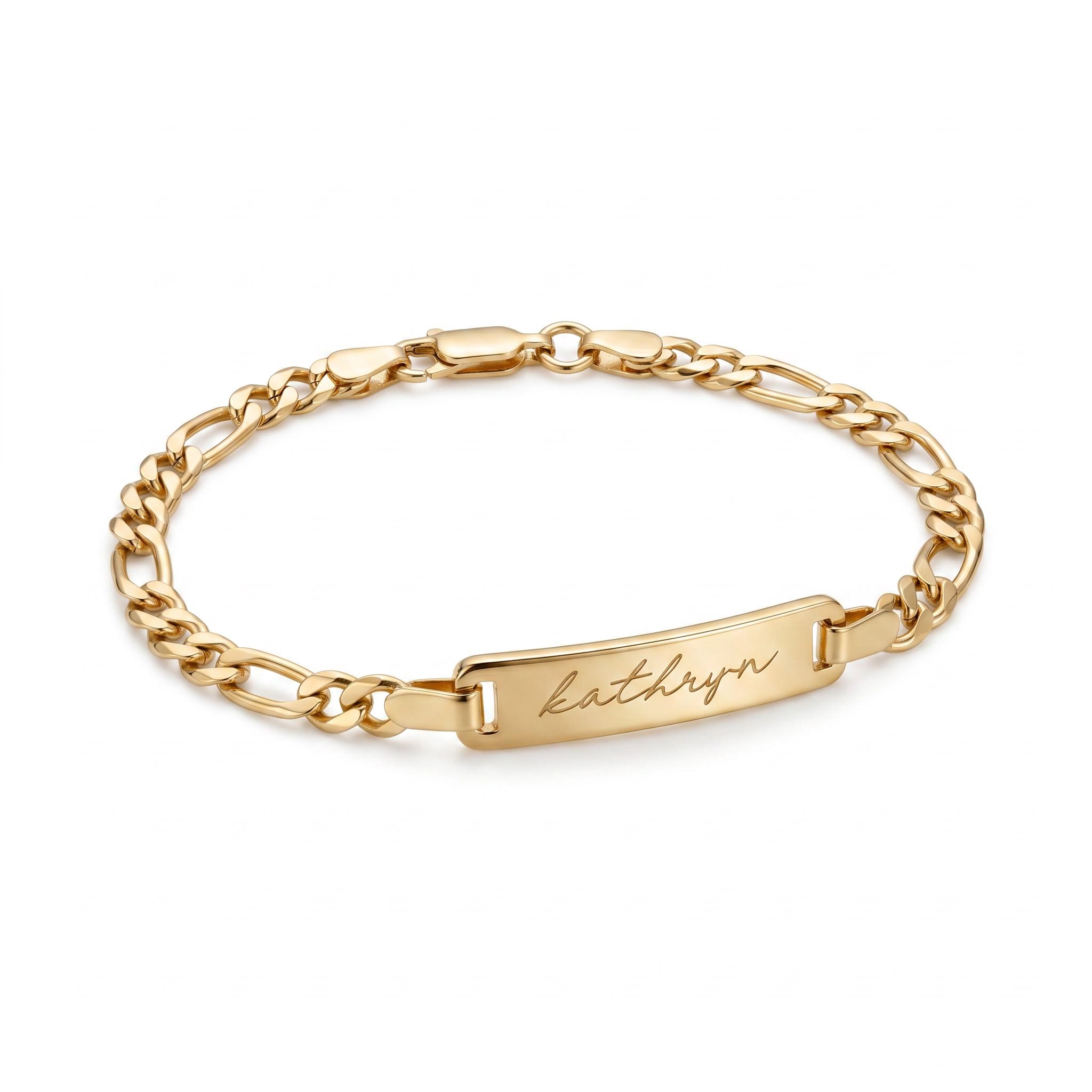 Engraved Bar Bracelet With Cuban Chain