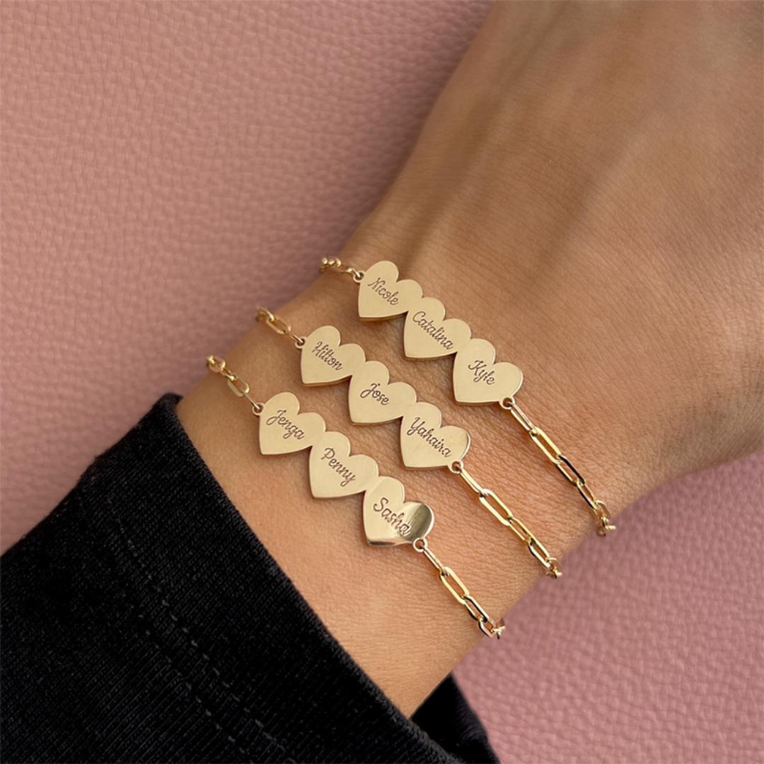 Engraved Multi Heart Paper Clip Bracelet Engraved Multi Heart Paper Clip Bracelet