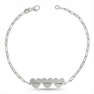 Engraved Multi Heart Paper Clip Bracelet