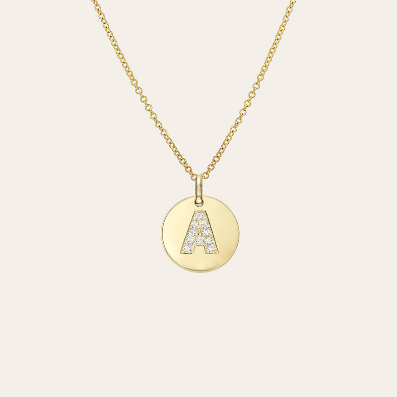 Diamond Initial Disc Pendant Necklace