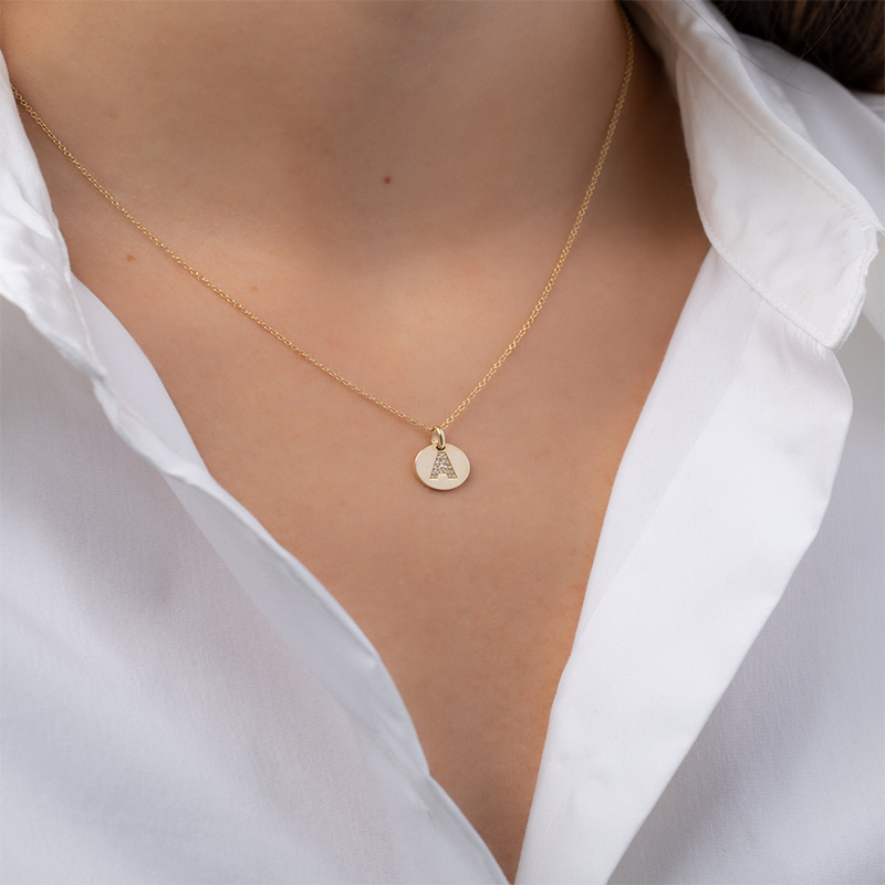 Diamond Initial Disc Pendant Necklace