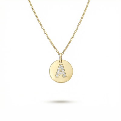 Diamond Initial Disc Pendant Necklace