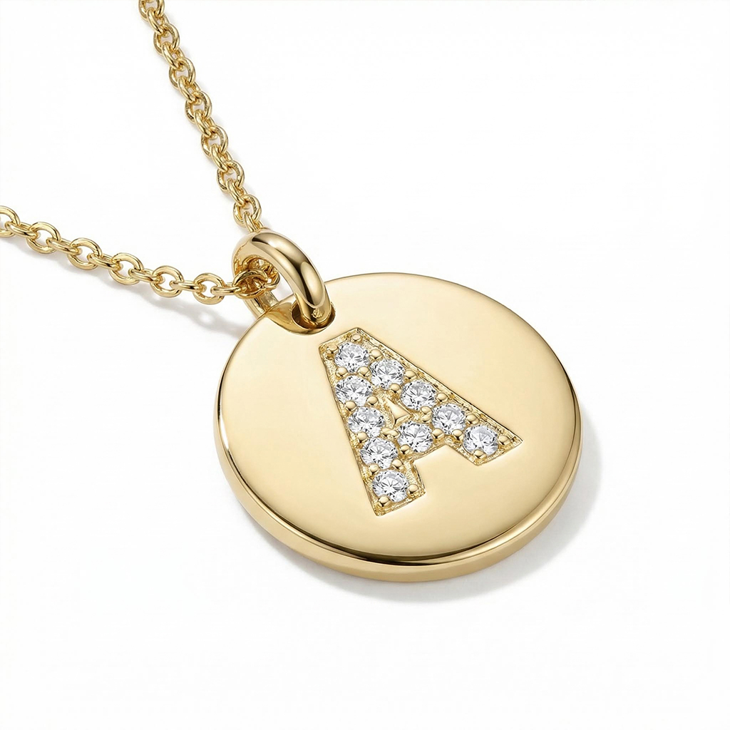 Diamond Initial Disc Pendant Necklace Diamond Initial Disc Pendant Necklace