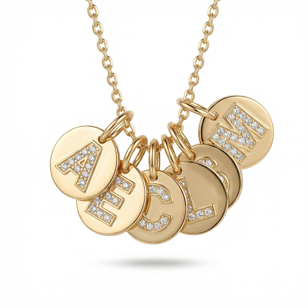 Diamond Initial Disc Pendant Necklace Diamond Initial Disc Pendant Necklace