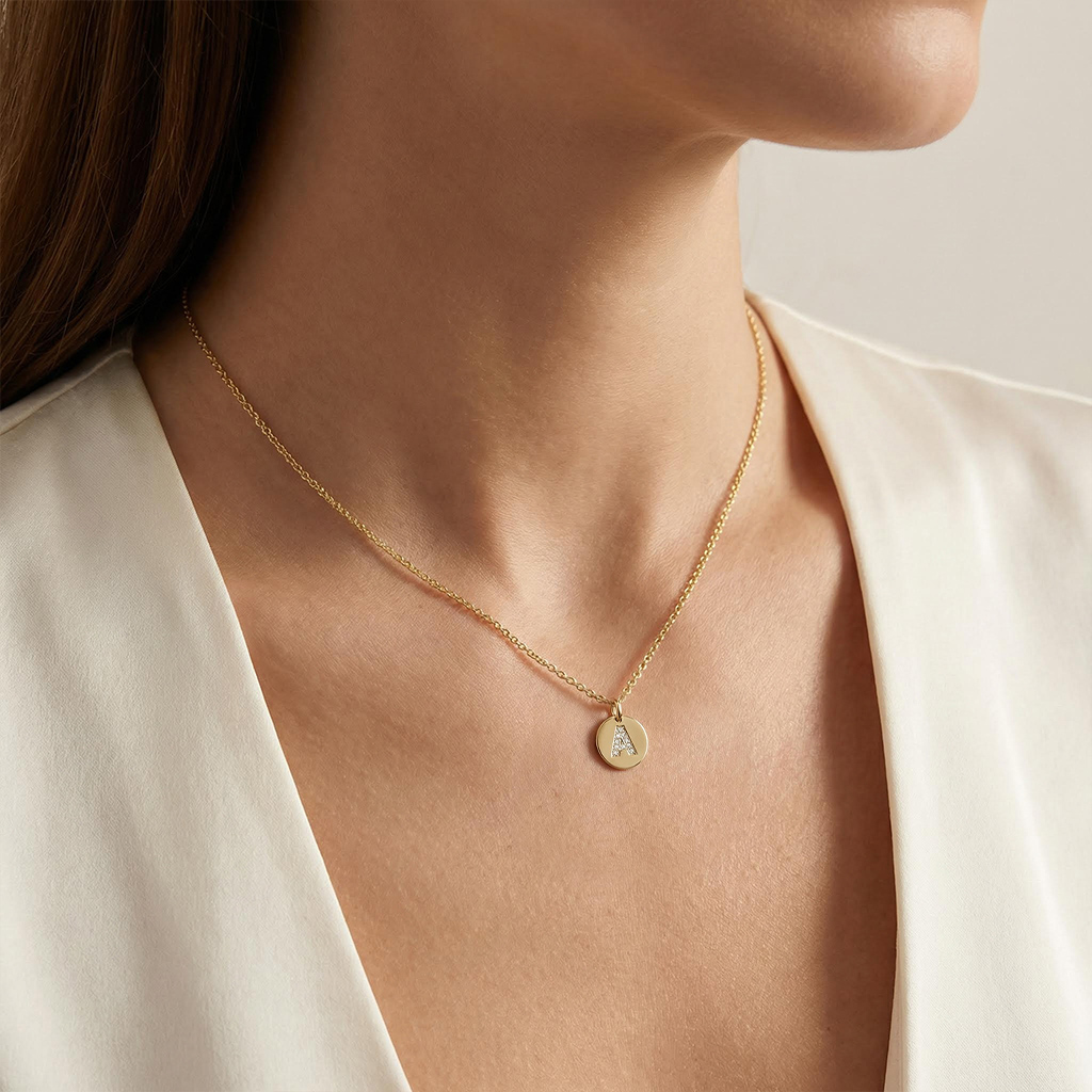 Diamond Initial Disc Pendant Necklace Diamond Initial Disc Pendant Necklace