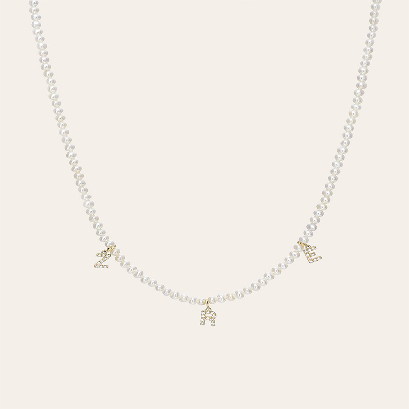 Pearl Necklace With Diamond Initials Charm