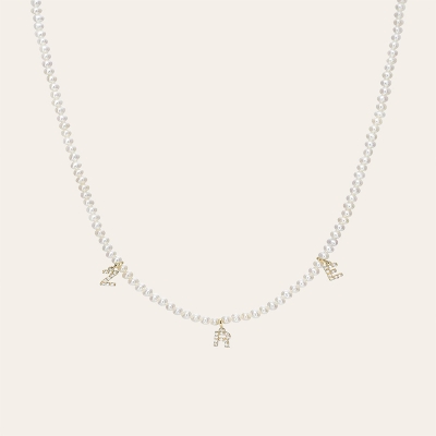Pearl Necklace With Diamond Initials Charm