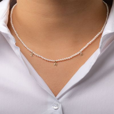 Pearl Necklace With Diamond Initials Charm