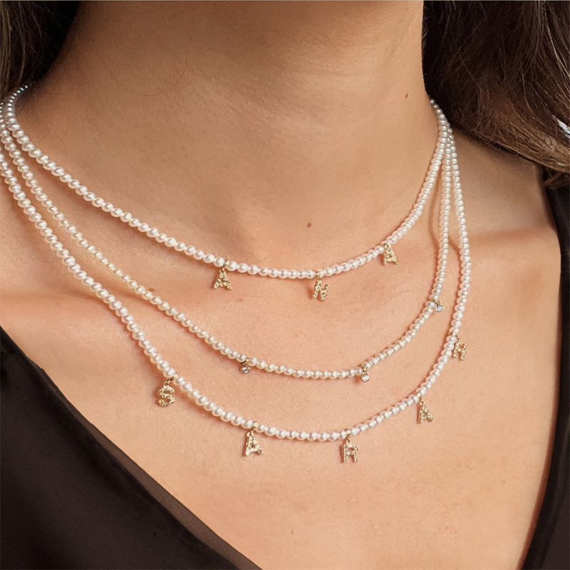 Pearl Necklace With Diamond Initials Charm