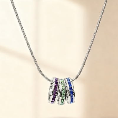 Personlized Stackable Eternity Birthstone Charm Necklace