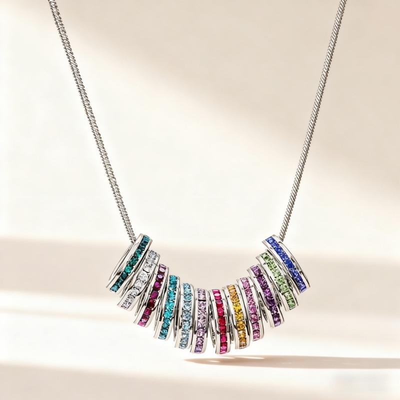 Personlized Stackable Eternity Birthstone Charm Necklace