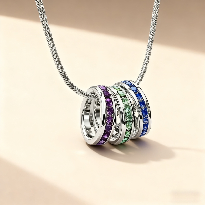 Personlized Stackable Eternity Birthstone Charm Necklace