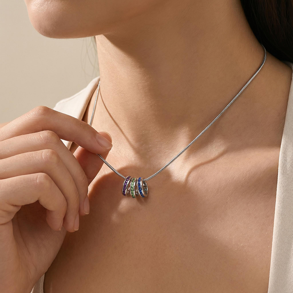 Personlized Stackable Eternity Birthstone Charm Necklace