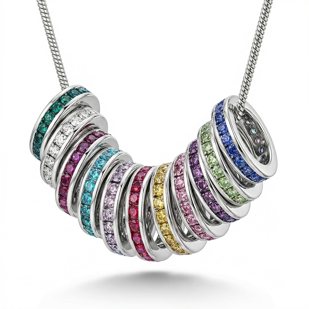 Personlized Stackable Eternity Birthstone Charm Necklace