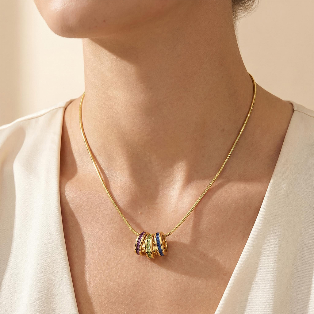 Personlized Stackable Eternity Birthstone Charm Necklace