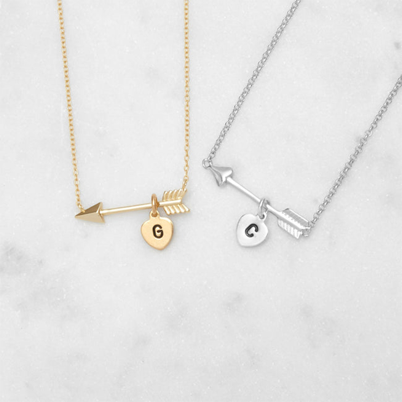 Personalized Arrow Necklace With Initial Heart Charm