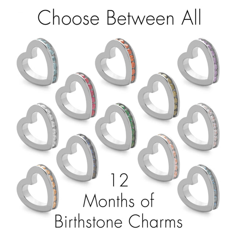 Stackable Birthstone Silver Heart Charm Necklace