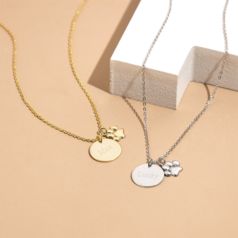 Engraved Disc & Pet Charm Necklace