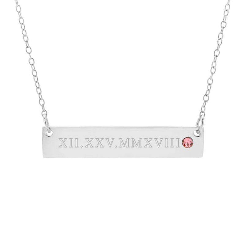 Roman Numeral Birthstone Bar Necklace