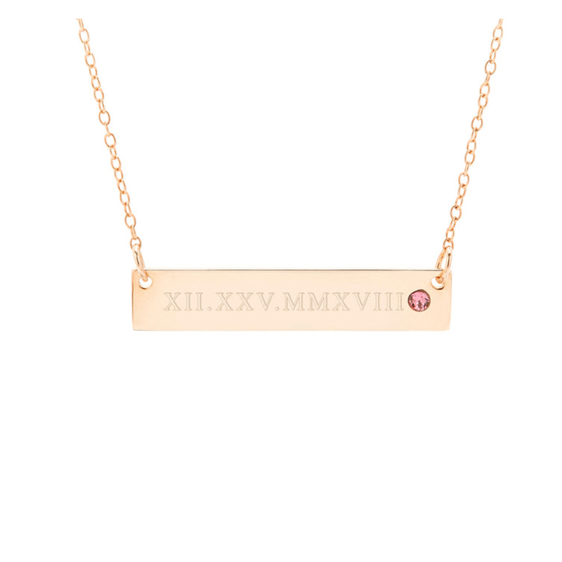 Roman Numeral Birthstone Bar Necklace