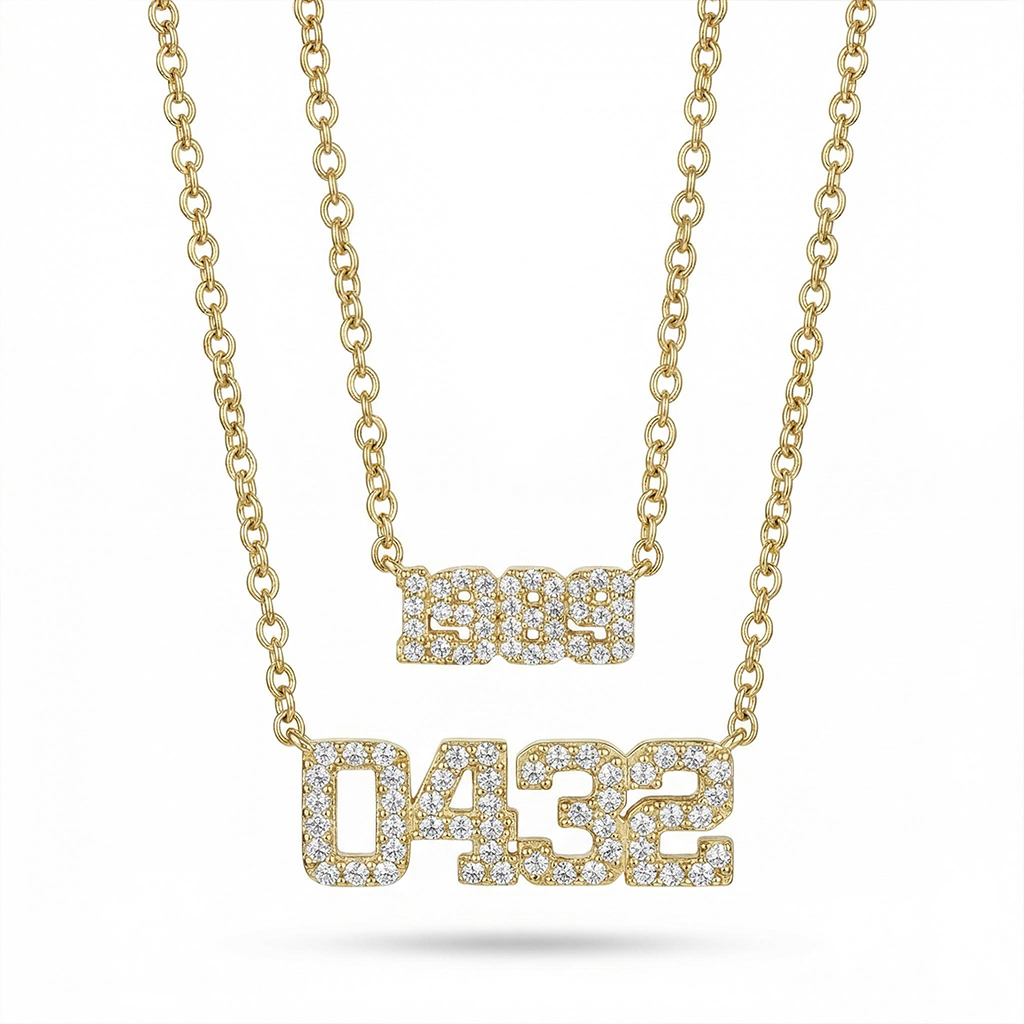 Diamond Varsity Font Custom Number Necklace Diamond Varsity Font Custom Number Necklace