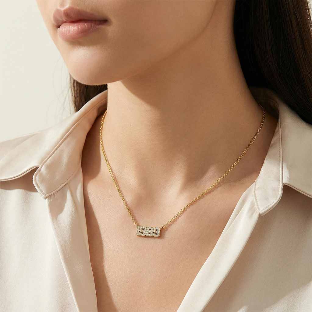 Diamond Varsity Font Custom Number Necklace Diamond Varsity Font Custom Number Necklace