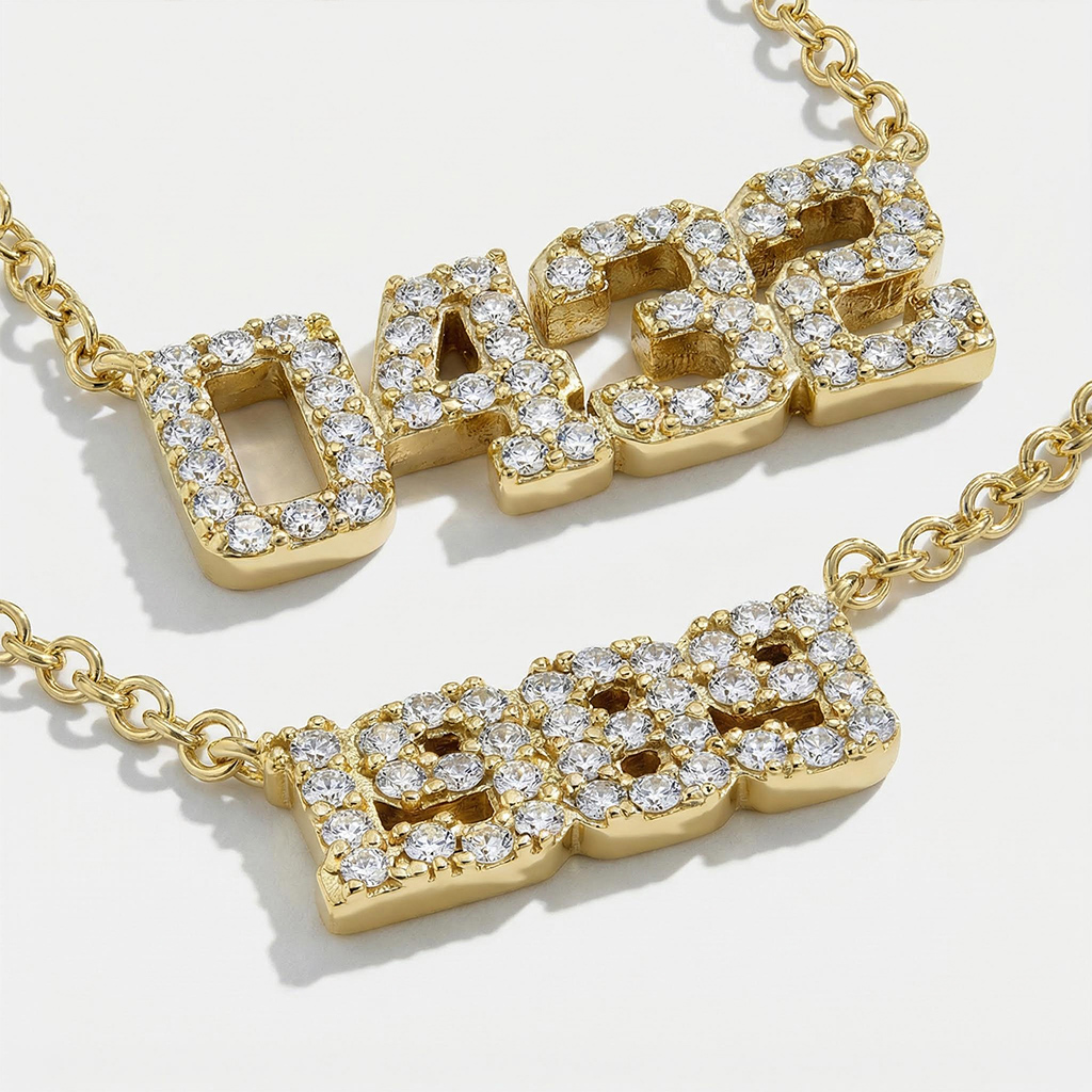 Diamond Varsity Font Custom Number Necklace Diamond Varsity Font Custom Number Necklace
