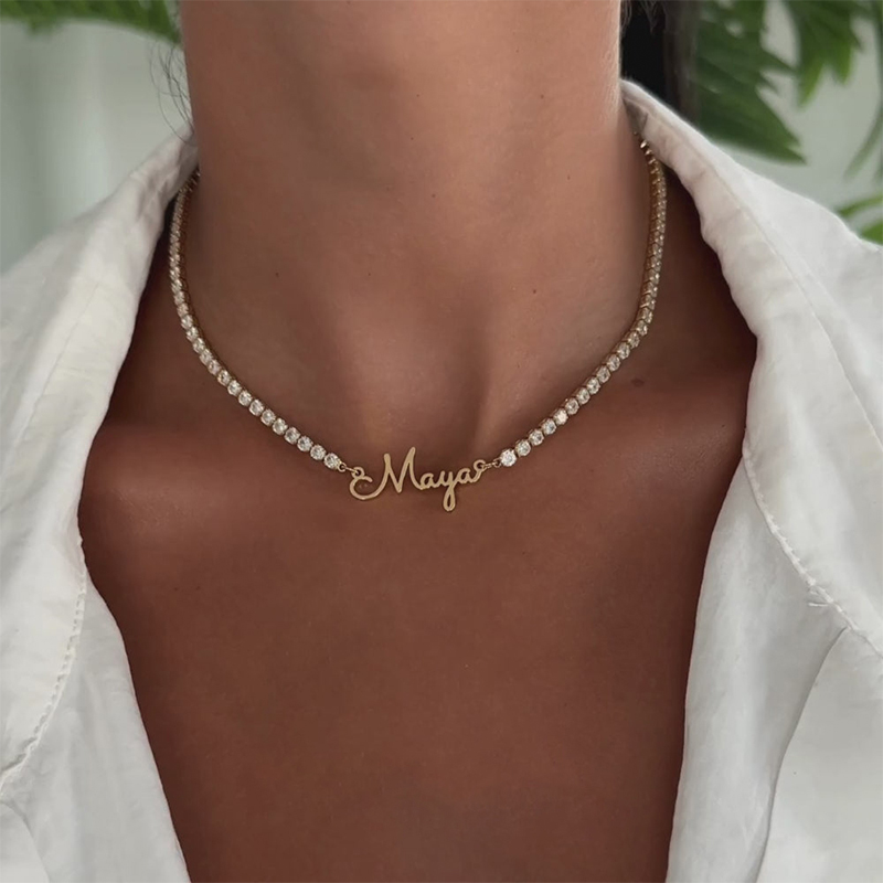 Name Necklace With Diamond Tennis Chain