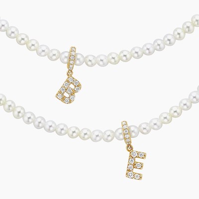 Diamond Initial Charm Pearl Necklace