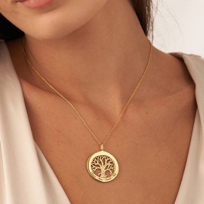 Engraved Diamond Family Tree Circle Necklace