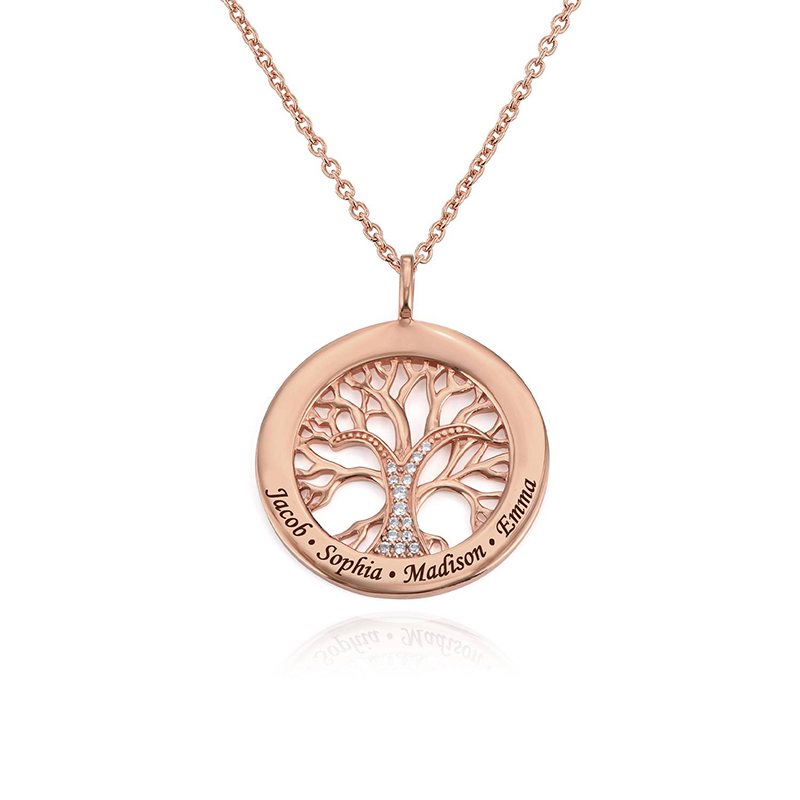 Engraved Diamond Family Tree Circle Necklace