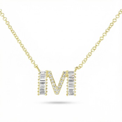 Baguette & Pave Initial Necklace