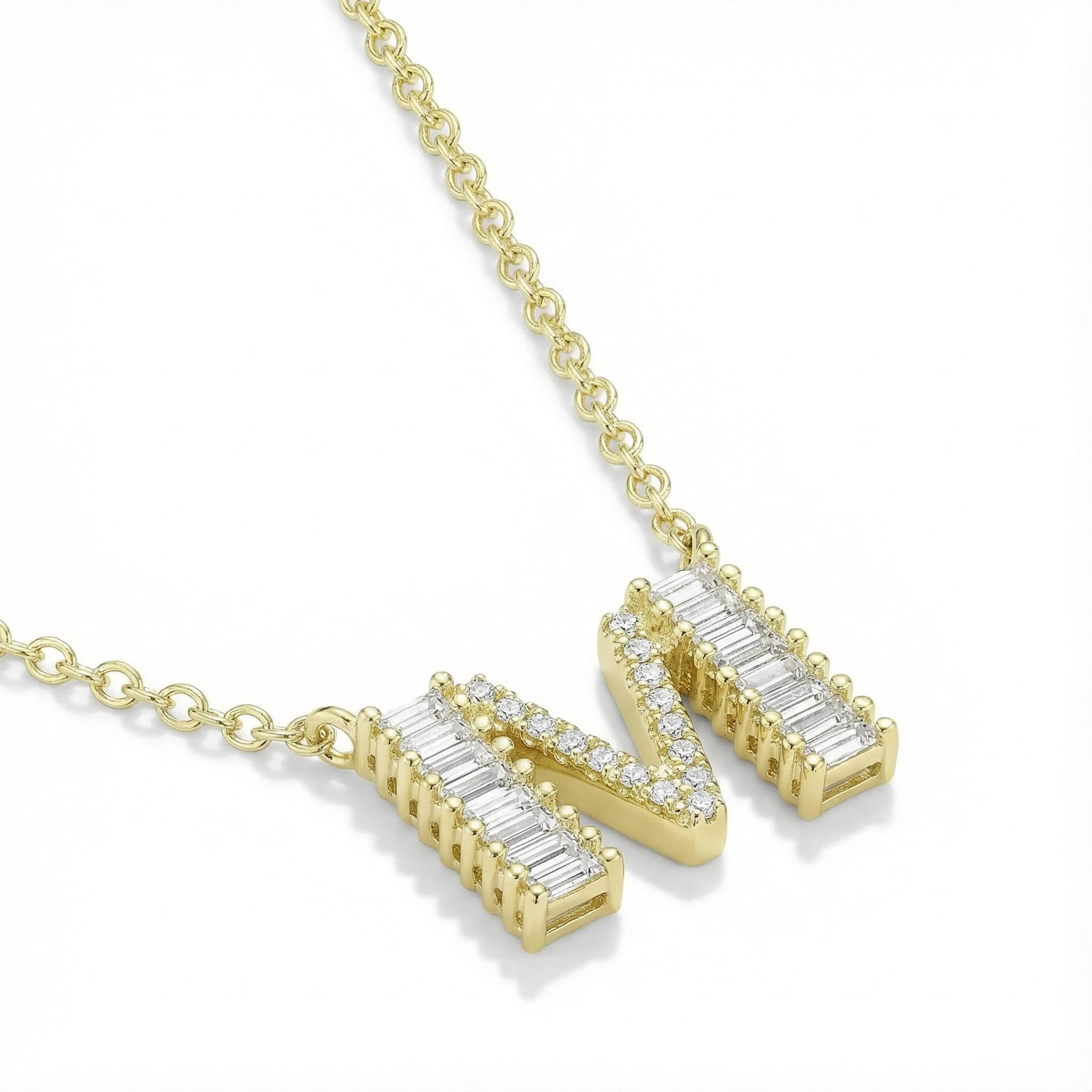 Baguette & Pave Initial Necklace Baguette & Pave Initial Necklace