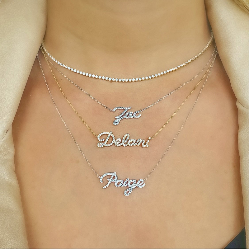 Script Nameplate Diamond Necklace