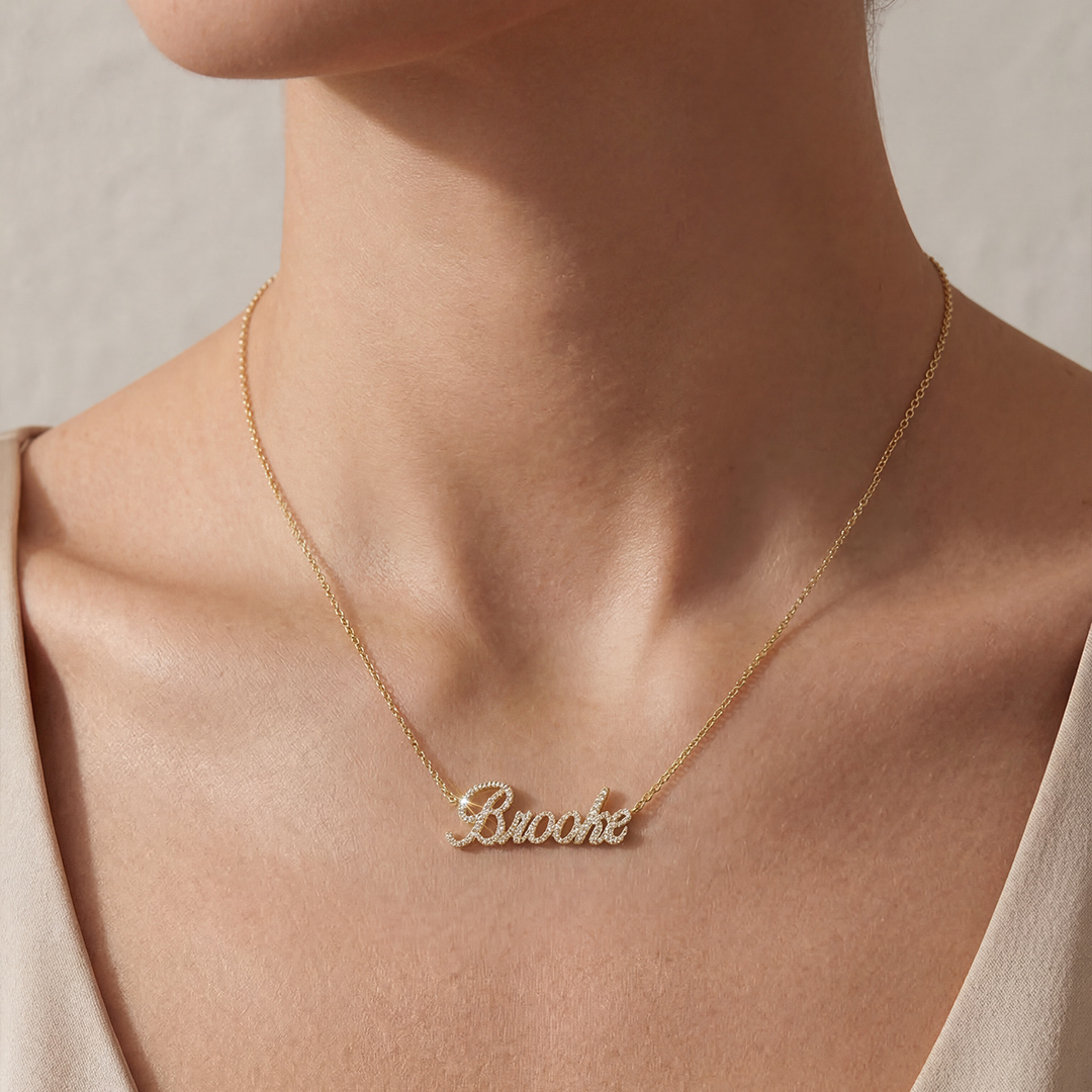 Script Nameplate Diamond Necklace