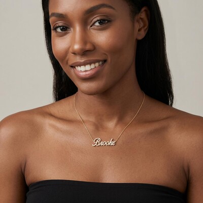 Script Nameplate Diamond Necklace