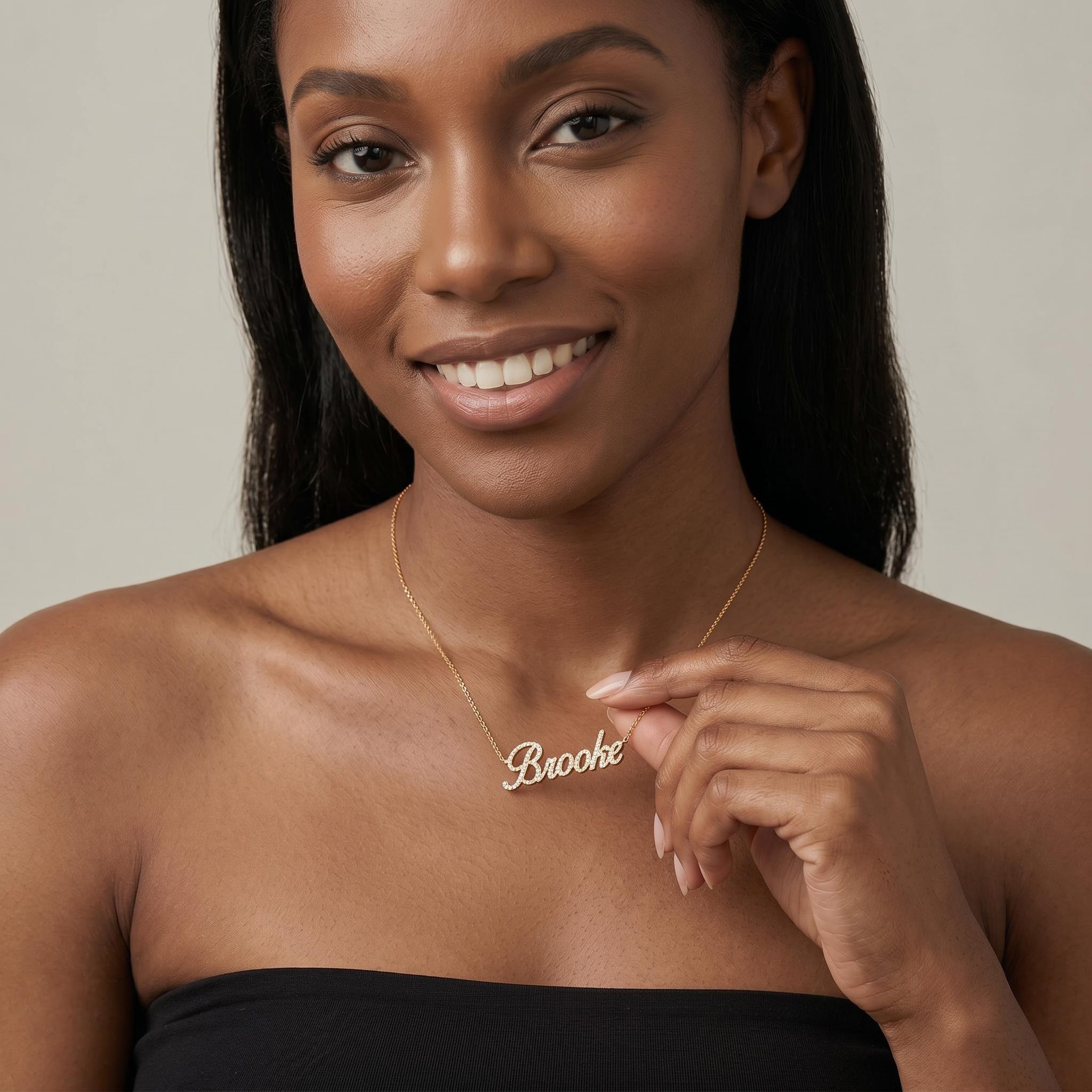 Script Nameplate Diamond Necklace Script Nameplate Diamond Necklace