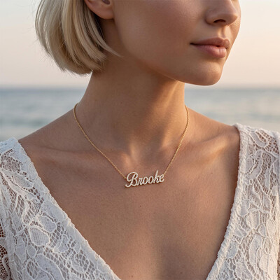 Script Nameplate Diamond Necklace