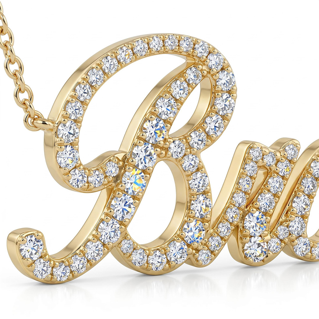 Script Nameplate Diamond Necklace