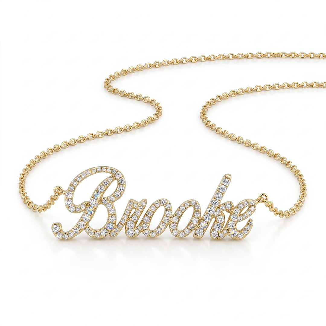 Script Nameplate Diamond Necklace