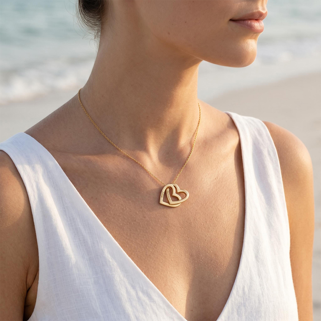 Engraved Interlocking Heart Name Necklace Engraved Interlocking Heart Name Necklace