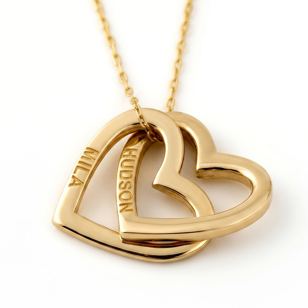 Engraved Interlocking Heart Name Necklace Engraved Interlocking Heart Name Necklace